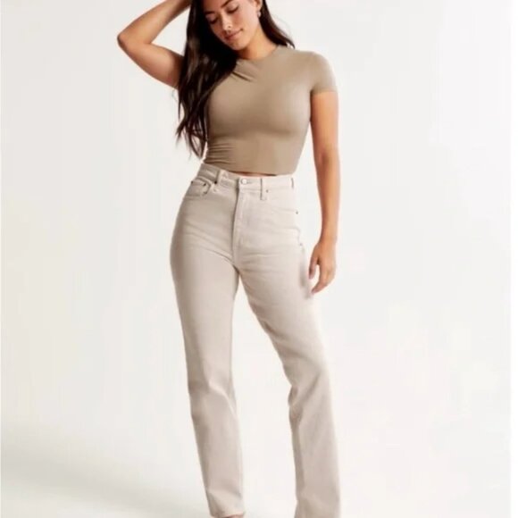 Abercrombie & Fitch The 90's Straight Mid Rise Curve Love Jeans Cream size 27L - Picture 1 of 8